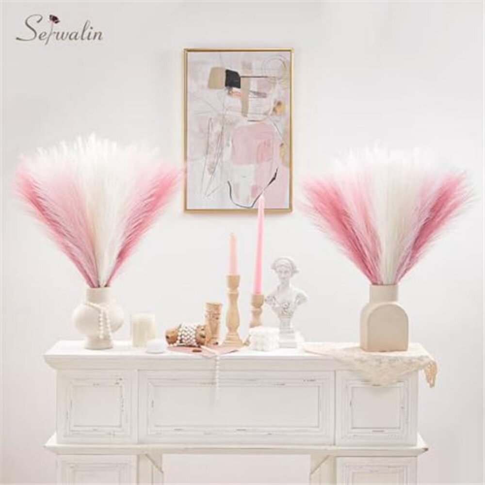 Pampas Grass Pink Decor 17.7 Inch 6pcs, Faux Pampas Grass Home Decor - Picture 5 of 5